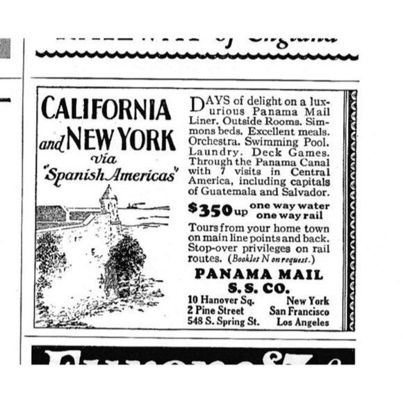 Vintage California New York Spanish Americas Travel Print Ad 1920s Panama Mail - Picture 2 of 2